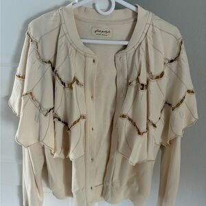 Free People Cream Knit Fluttercape Cardigan